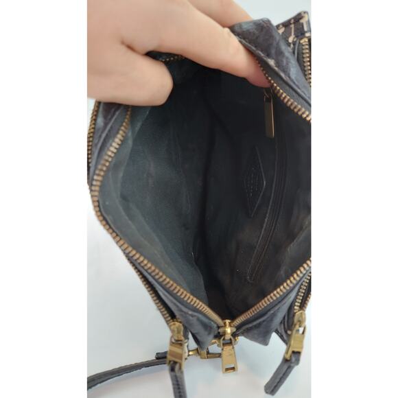 Fossil Campbell Mini Crossbody Black White Stripe Purse Adjustable Strap - Picture 10 of 11